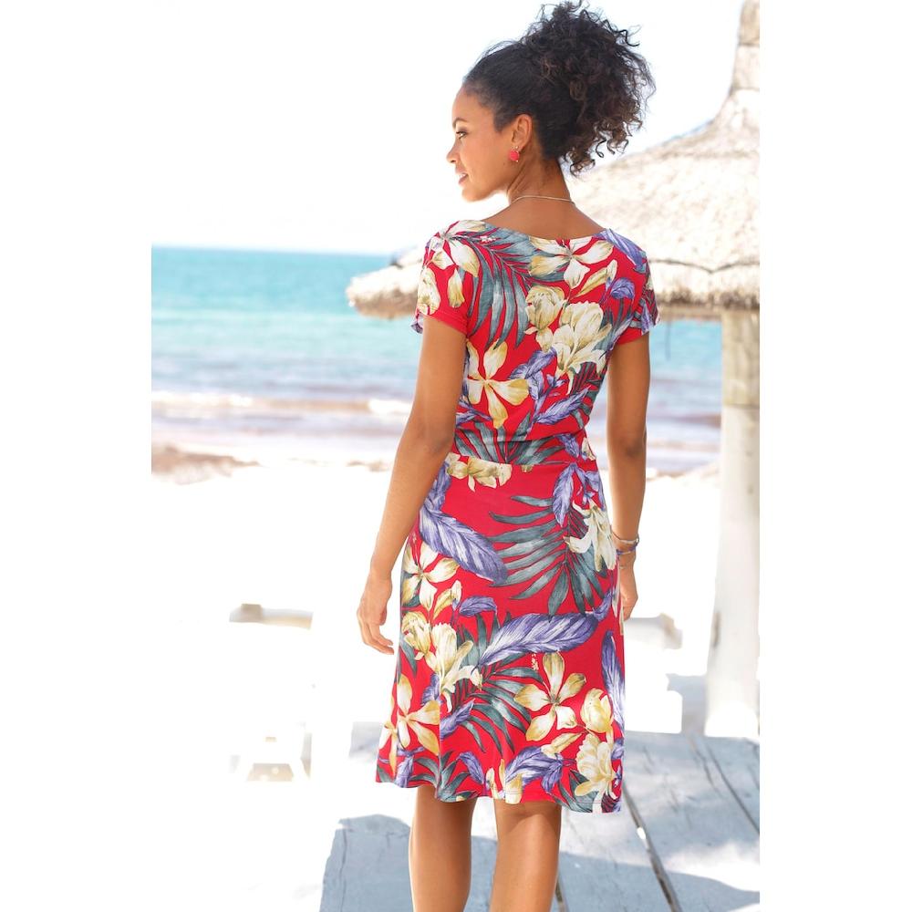 LASCANA Sommerkleid mit V-Ausschnitt im Alloverdruck T-Shirtkleid aus Jersey Strandkleid Günstig kaufen