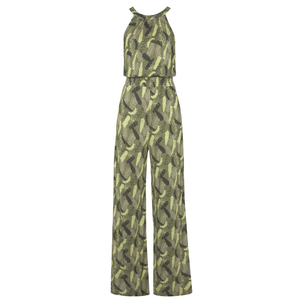 s.Oliver Overall mit Blätterdruck und breitem Smokeinsatz sommerlicher Jumpsuit Top Angebot