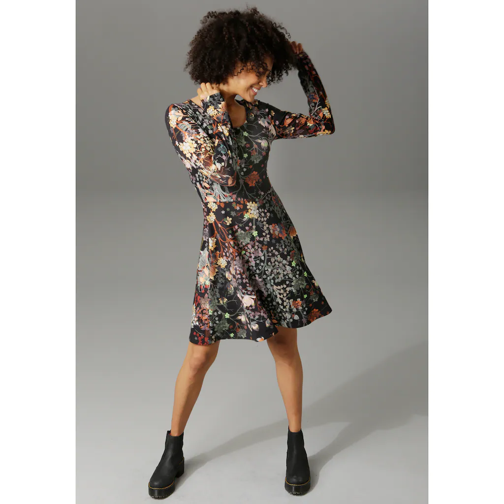 Aniston CASUAL Jerseykleid mit Blumendruck oder in uni Schwarz Bis zu 55% Rabatt
