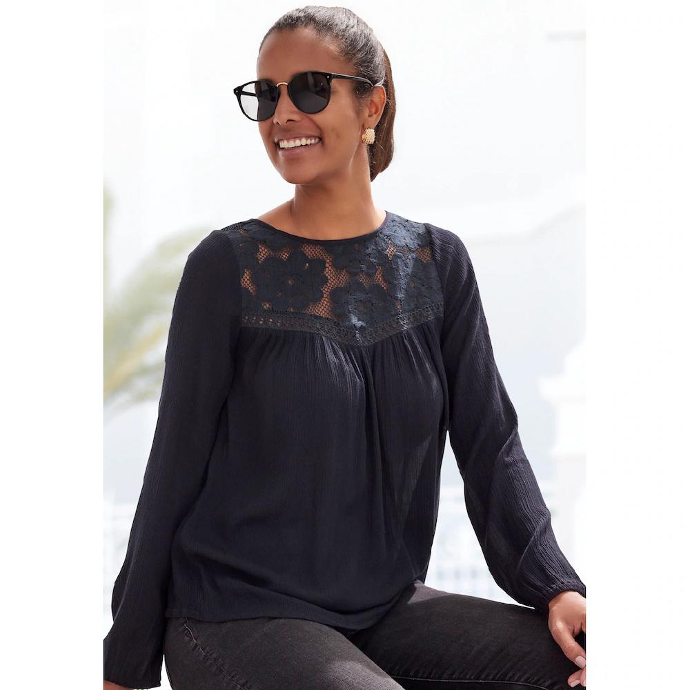 Buffalo Spitzenbluse aus gewebter Viskose sommerlich Boho-Style Nur noch ein Tag übrig
