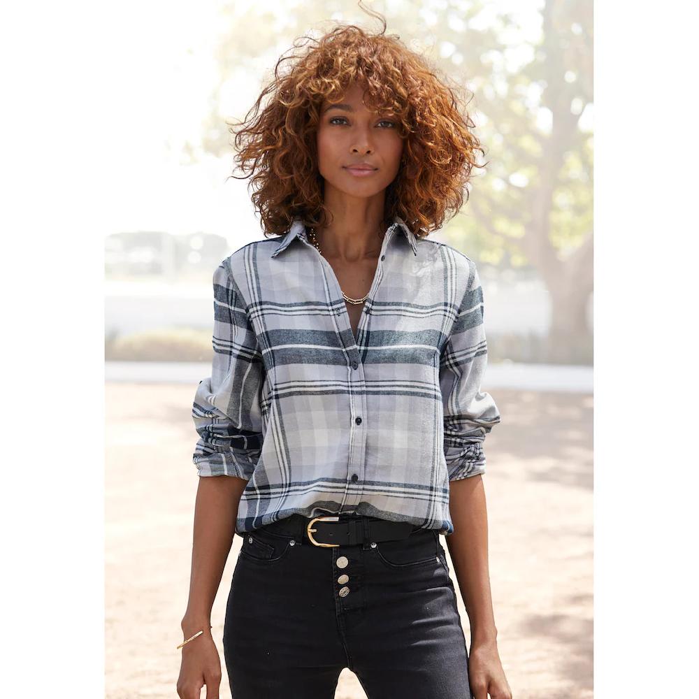 Buffalo Hemdbluse aus weichem Flanell mit Blusenkragen Flanellhemd Karobluse 50% Rabatt für begrenzte Zeit