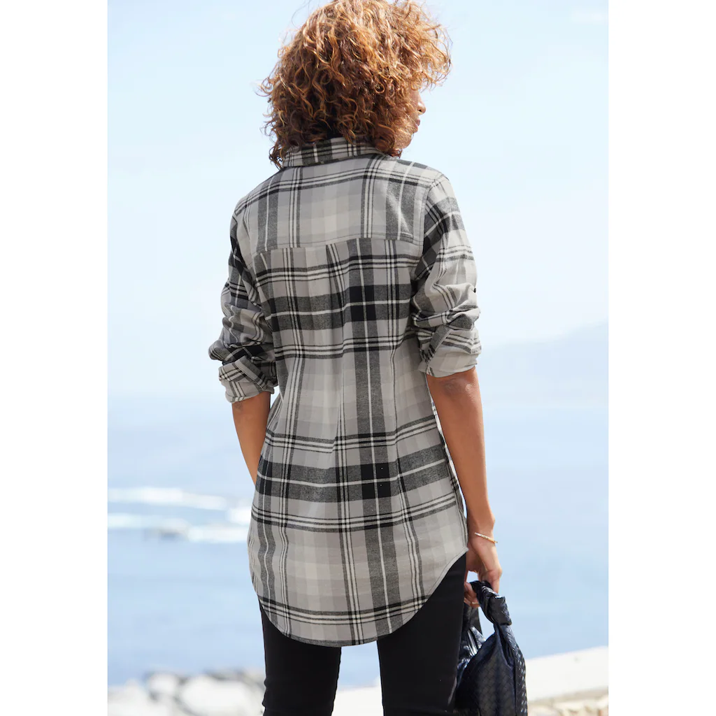 Buffalo Hemdbluse aus weichem Flanell mit Blusenkragen Flanellhemd Karobluse 50% Rabatt für begrenzte Zeit