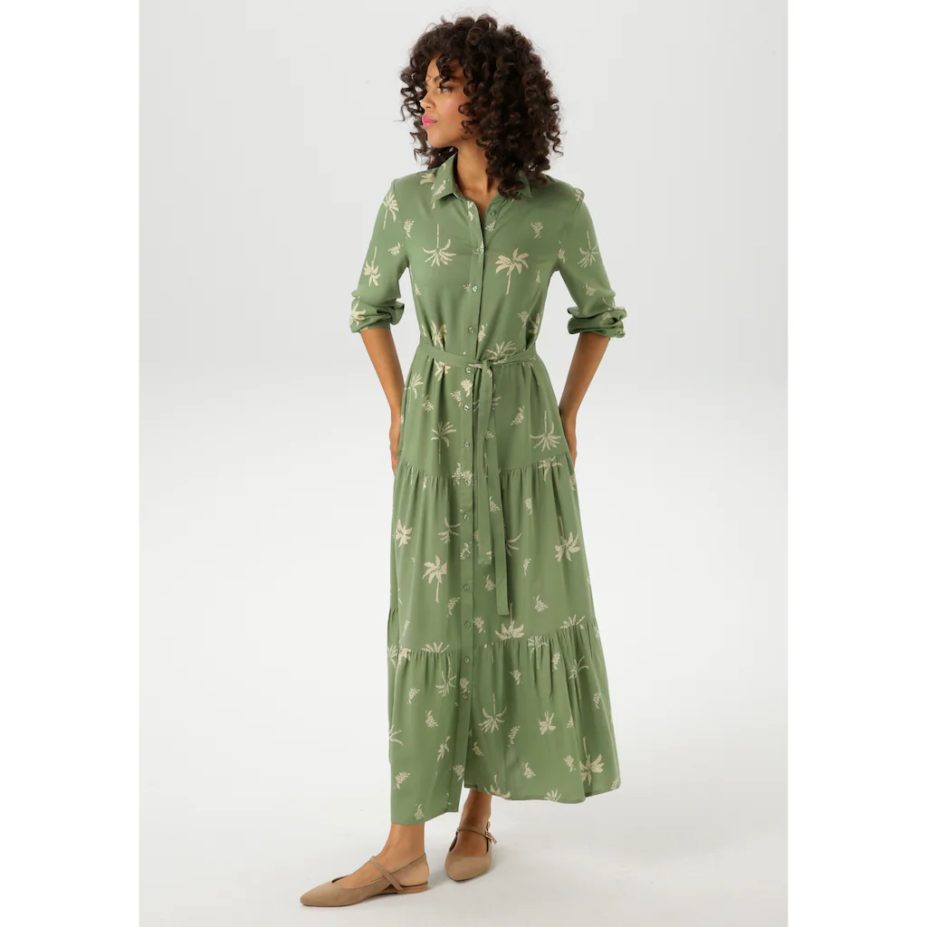 Aniston CASUAL Maxikleid (mit abnehmbarem Bindeband) mit Palmen bedruckt - jedes Teil ein Unikat - NEUE KOLLEKTION Online