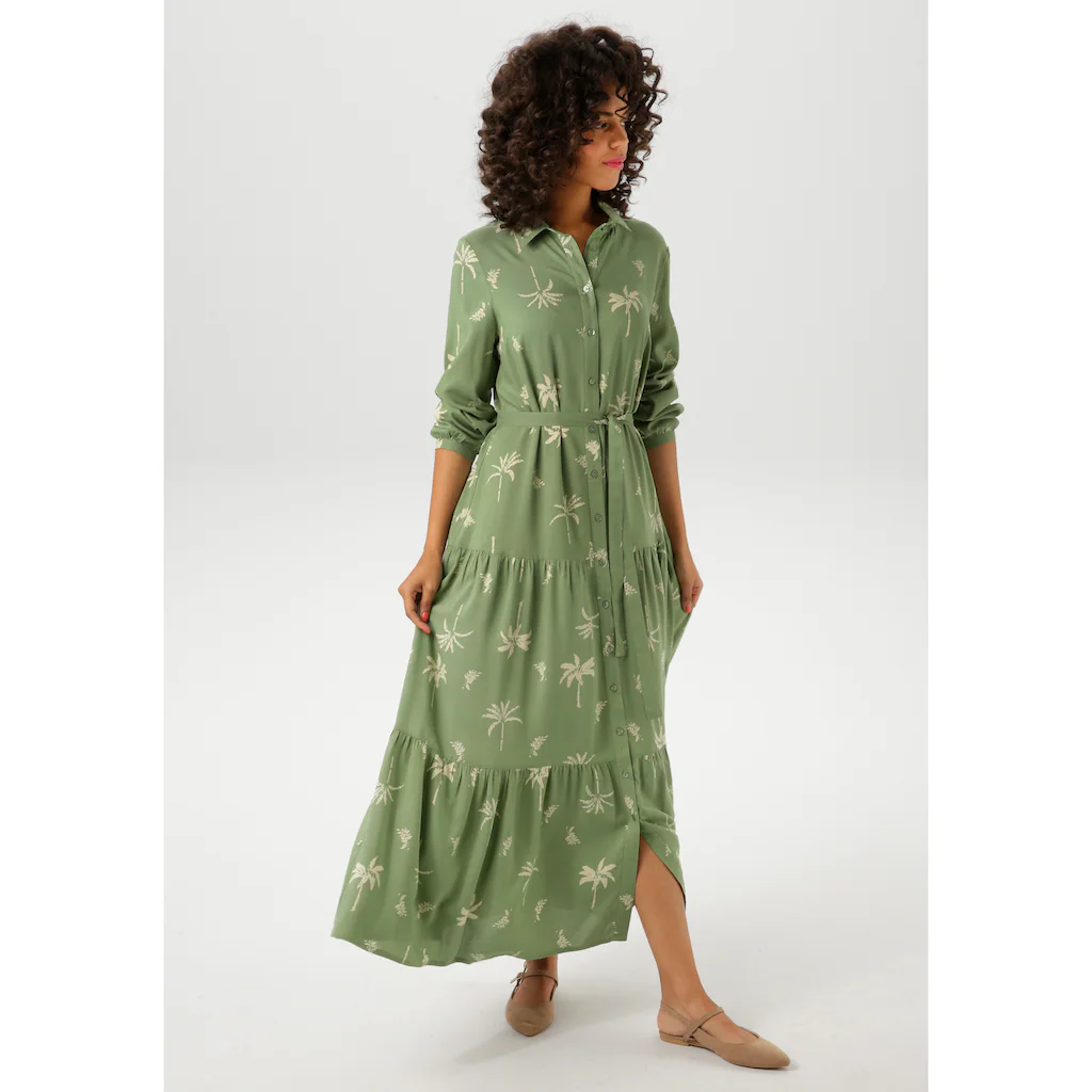 Aniston CASUAL Maxikleid (mit abnehmbarem Bindeband) mit Palmen bedruckt - jedes Teil ein Unikat - NEUE KOLLEKTION Online
