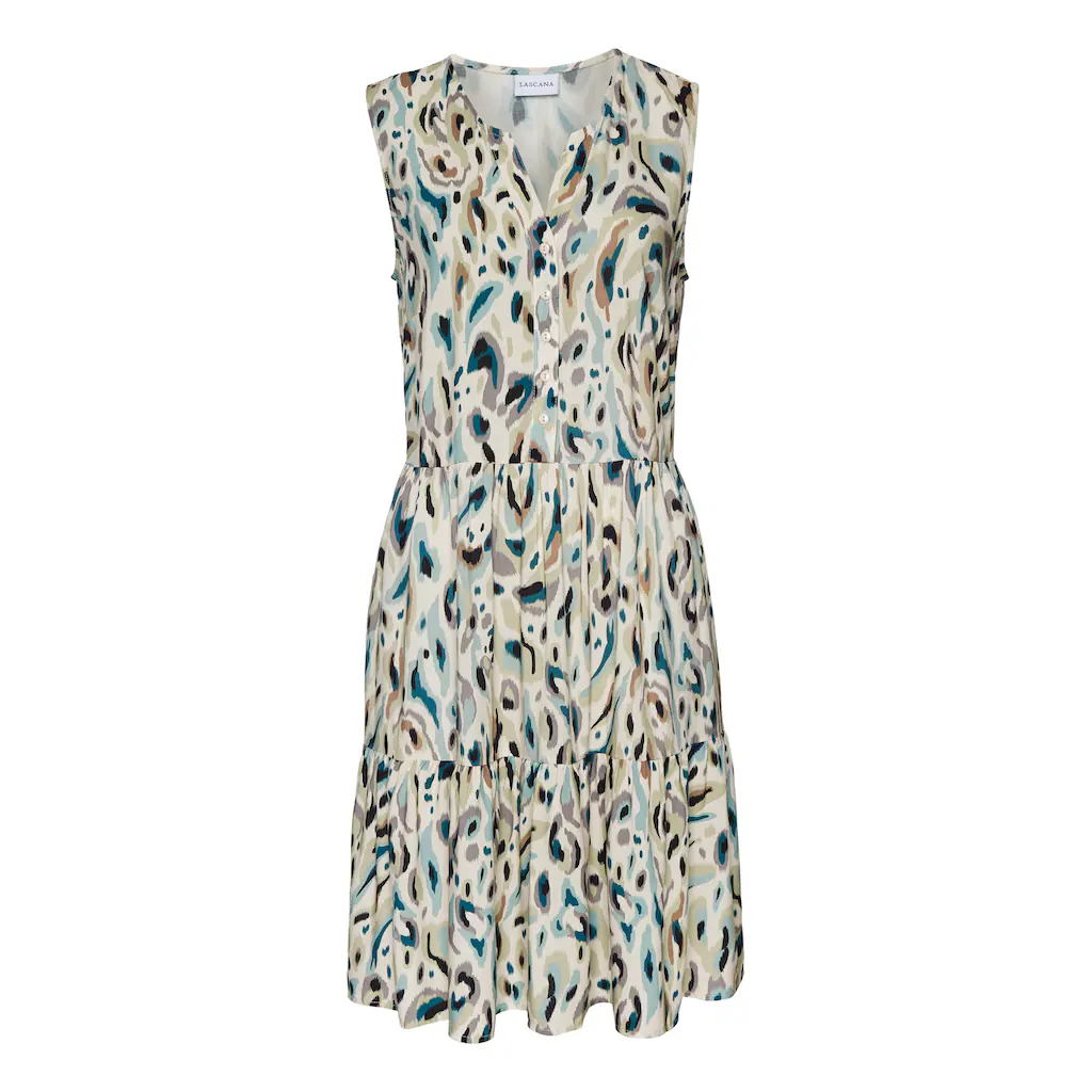 LASCANA Druckkleid mit Raffungen im Rockteil Sommerkleid mit Knopfleiste Strandkleid Fabrikpreis
