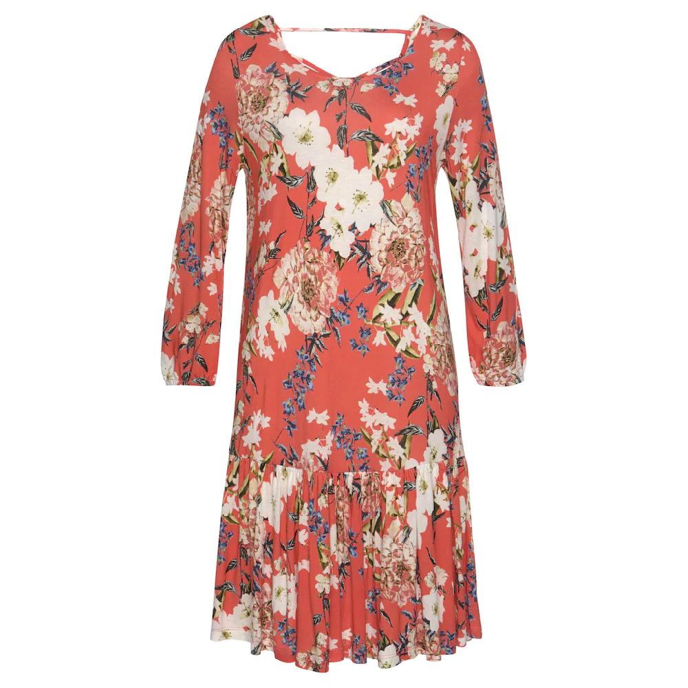 s.Oliver Jerseykleid mit Blumenprint und Volantrock 3/4-Ärmel Sommerkleid Strandkleid Bis zu 60% Rabatt