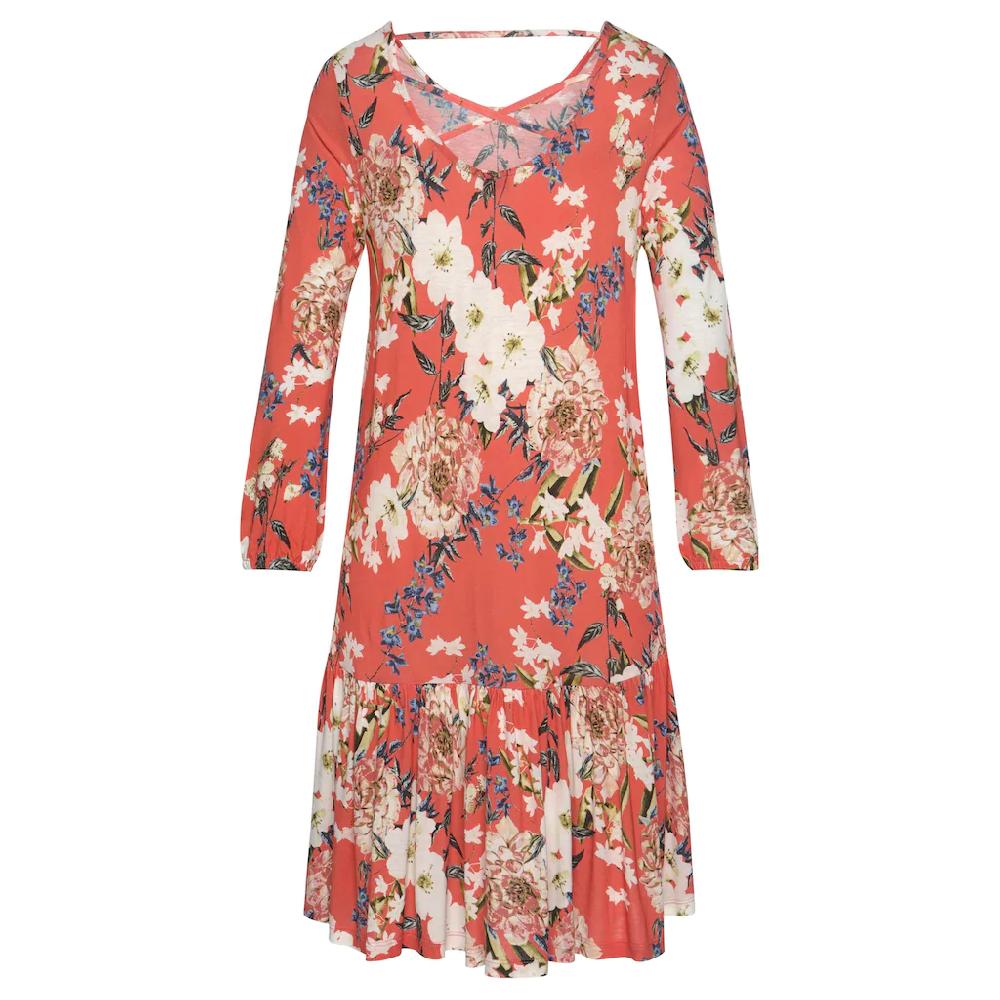 s.Oliver Jerseykleid mit Blumenprint und Volantrock 3/4-Ärmel Sommerkleid Strandkleid Bis zu 60% Rabatt
