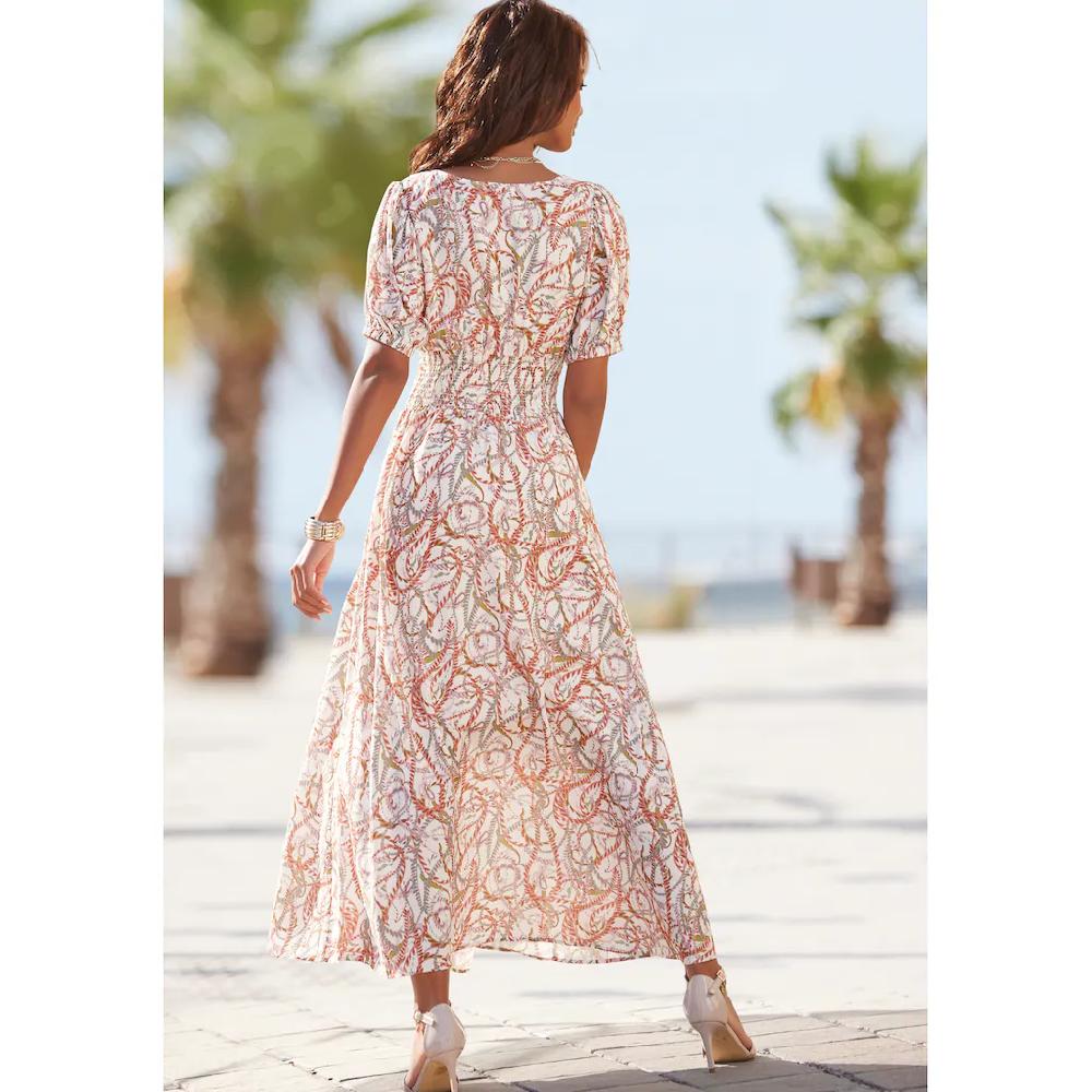 LASCANA Maxikleid mit Alloverdruck und V-Ausschnitt Sommerkleid Strandkleid Kostenloser Versand international