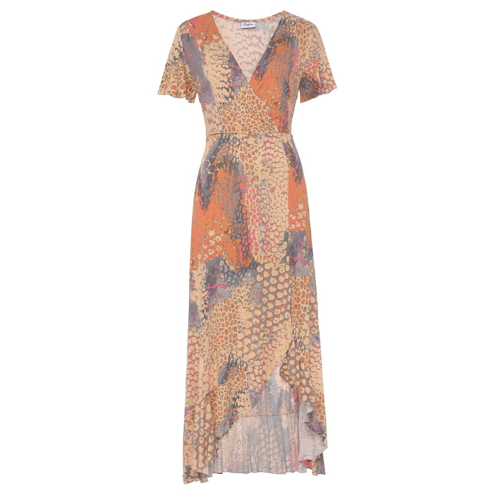 Buffalo Maxikleid mit Animalprint Schlitz und Volant Flügelärmel Druckkleid Großer Ausverkauf