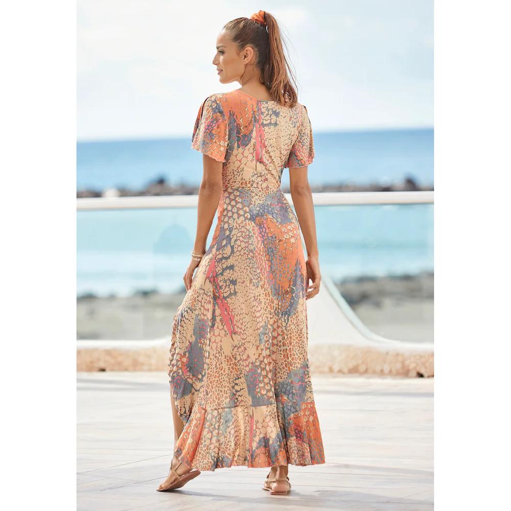 Buffalo Maxikleid mit Animalprint Schlitz und Volant Flügelärmel Druckkleid Großer Ausverkauf