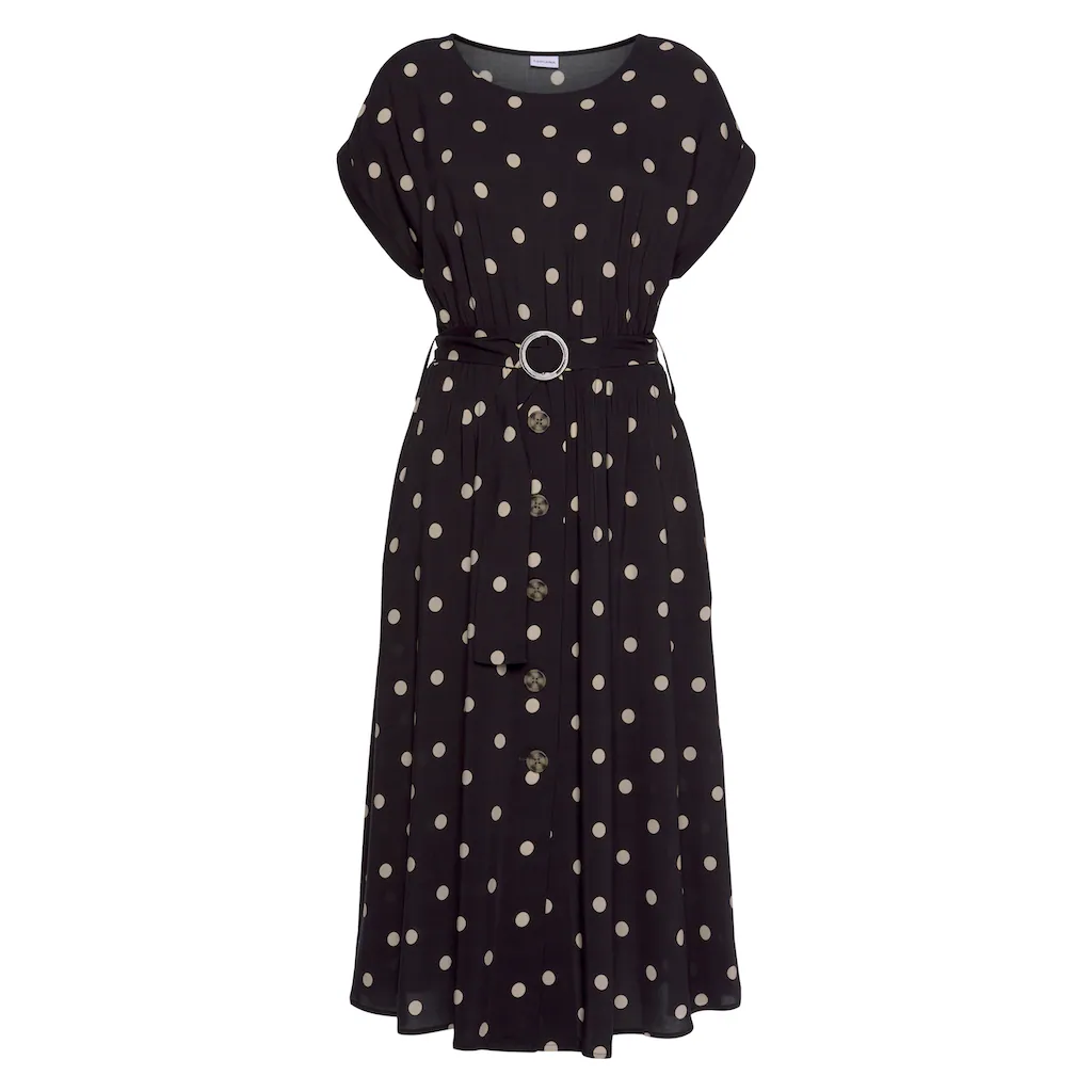 LASCANA Midikleid (mit Gürtel) mit Punktedruck und Taschen Sommerkleid Preisnachlass