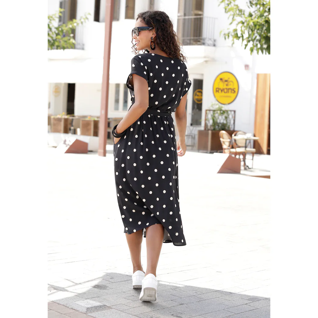 LASCANA Midikleid (mit Gürtel) mit Punktedruck und Taschen Sommerkleid Preisnachlass