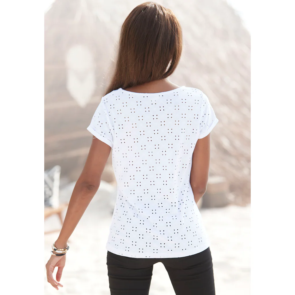 LASCANA Strandshirt mit Lochstickerei T-Shirt Kurzarmshirt Basic VIP-Rabatte