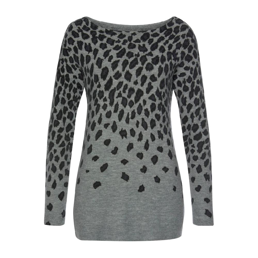 LASCANA Strickpullover mit Leomuster weicher Damenpullover mit Alloverprint Wochenangebot