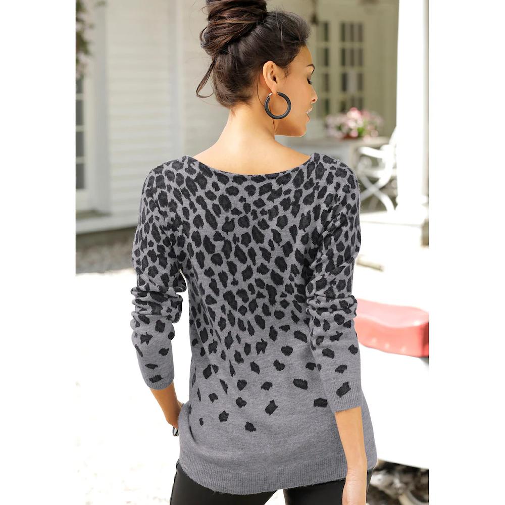LASCANA Strickpullover mit Leomuster weicher Damenpullover mit Alloverprint Wochenangebot