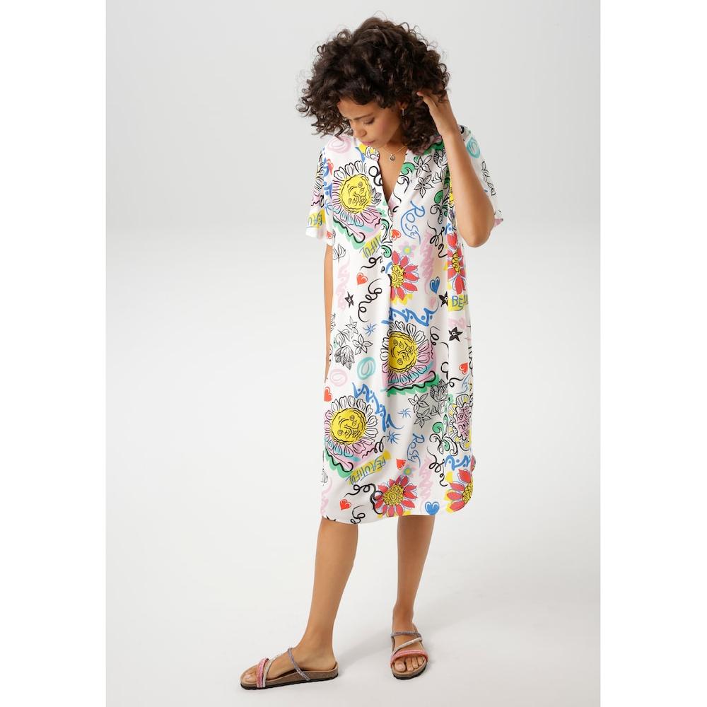 Aniston CASUAL Sommerkleid mit farbenfrohem kunstvollen Druck - NEUE KOLLEKTION Kostenlose Rückgabe