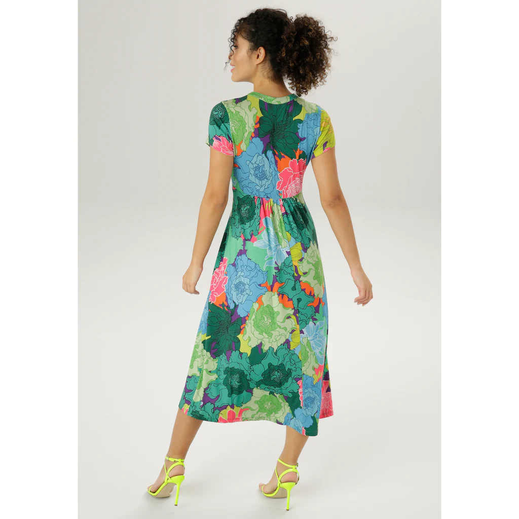 Aniston CASUAL Sommerkleid mit großflächigem graphischem Blumendruck Discount Store für neue Produkte