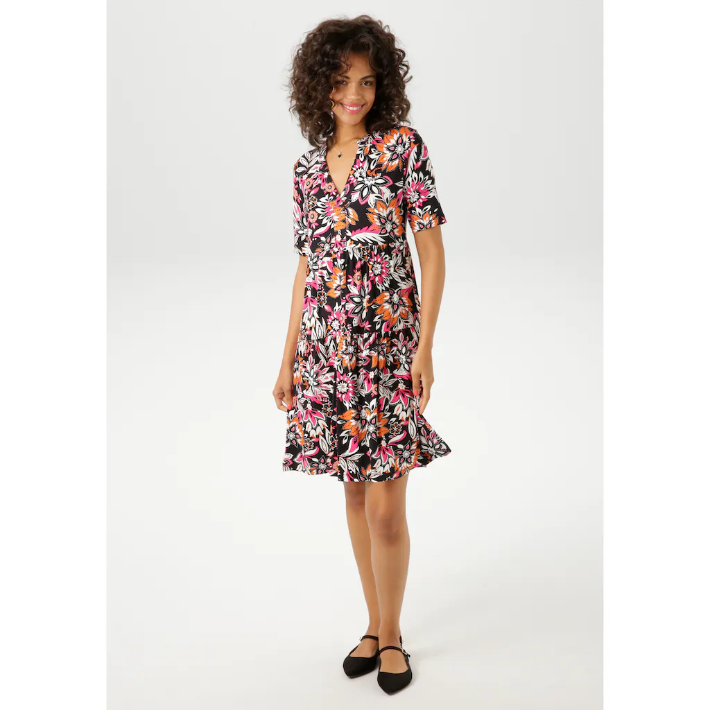 Aniston CASUAL Sommerkleid mit extravagantem Blumendruck- jedes Teil ein Unikat - NEUE KOLLEKTION Clearance-Verkauf