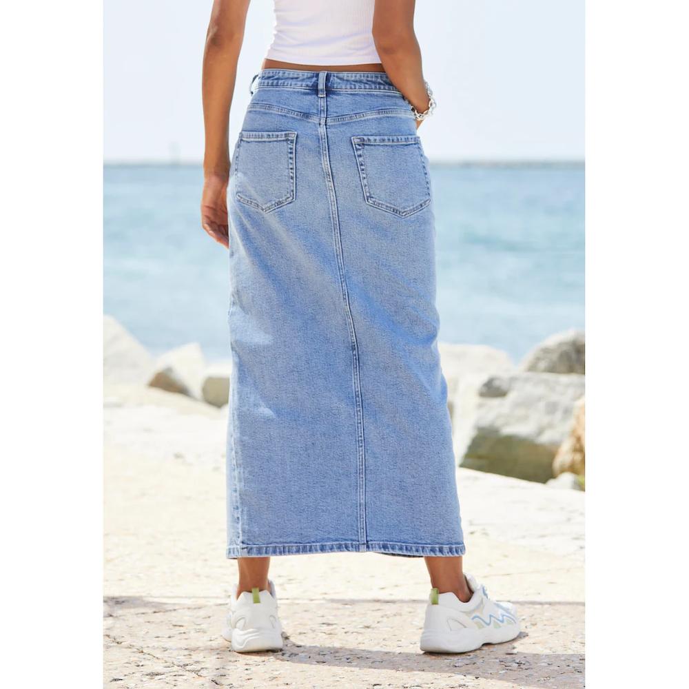 Buffalo Jeansrock in modischer Midilänge elastischer Denimrock mit Schlitz Sommerrock Limitierter Zeitrabatt