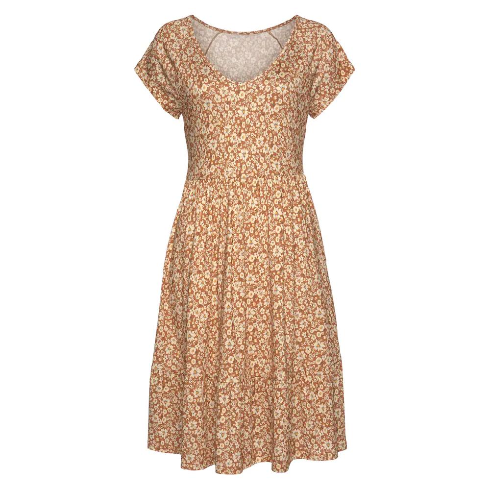 Buffalo Jerseykleid mit Blümchenprint und V-Ausschnitt Sommerkleid Strandkleid Top Angebot