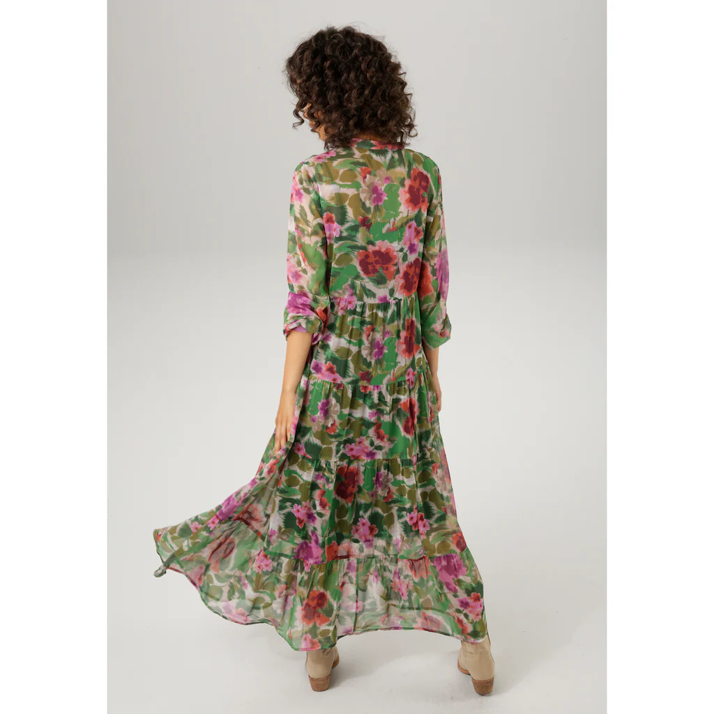 Aniston CASUAL Maxikleid (mit Jersey-Unterkleid) mit farbharmonischem Blumendruck im Batik-Look Wochenangebot