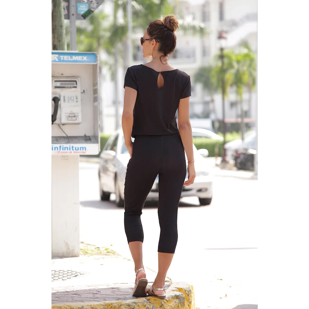 LASCANA 7/8-Overall mit V-Ausschnitt kurzärmliger Jumpsuit Basic Letzte 2 Tage