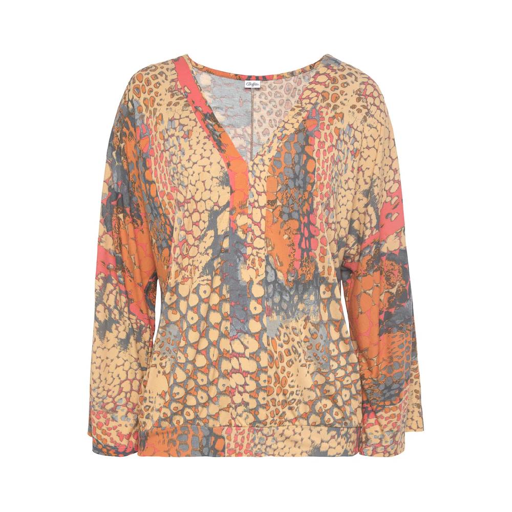 Buffalo Fledermausshirt mit Animaldruck lockere Bluse mit V-Ausschnitt Blusenshirt Super Rabatt