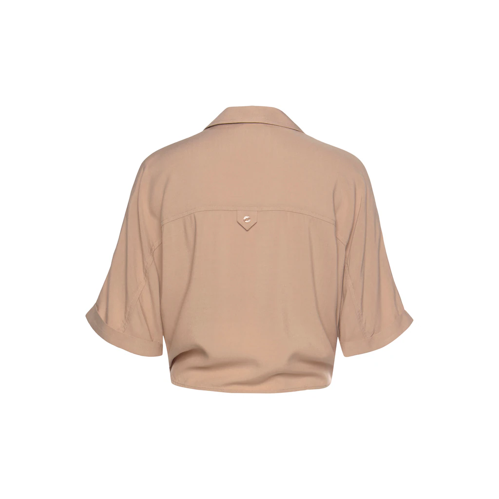 LASCANA Kurzarmbluse mit Knotendetail und Knopfleiste Hemdkragen Damenbluse 50% Rabatt mit kostenlosem Versand