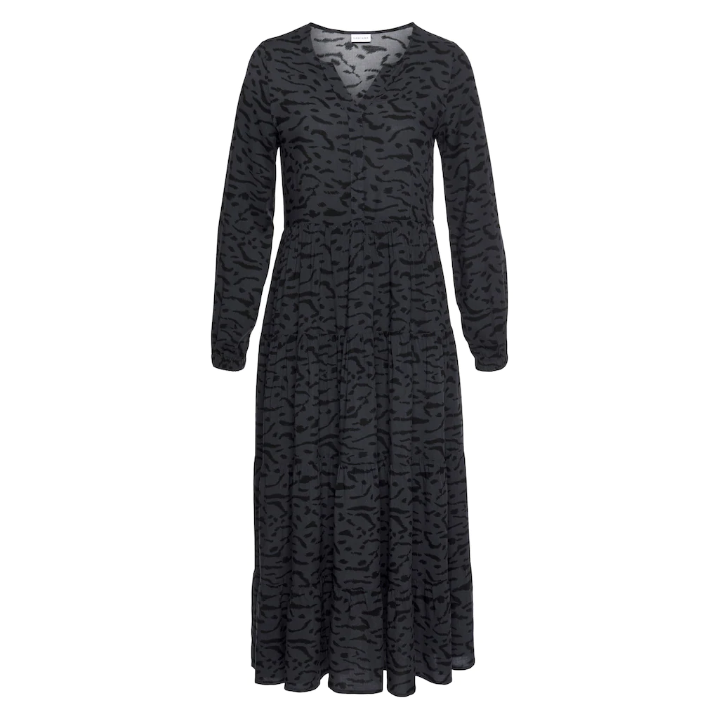 LASCANA Maxikleid mit Alloverprint und Volants langärmlig Druckkleid casual-chic Clearance-Verkauf
