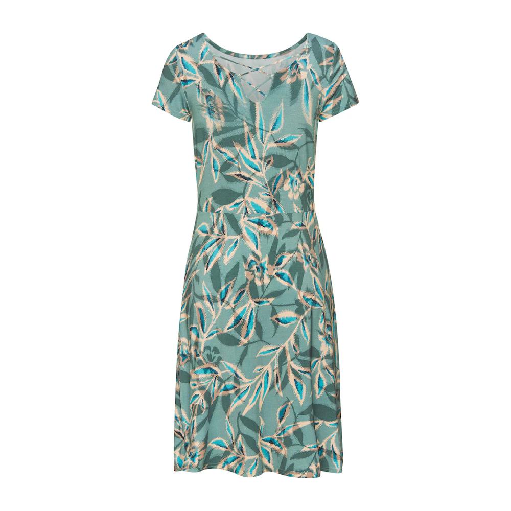 Vivance Sommerkleid mit Alloverdruck und Zierbändern am Ausschnitt kurzes Strandkleid Online