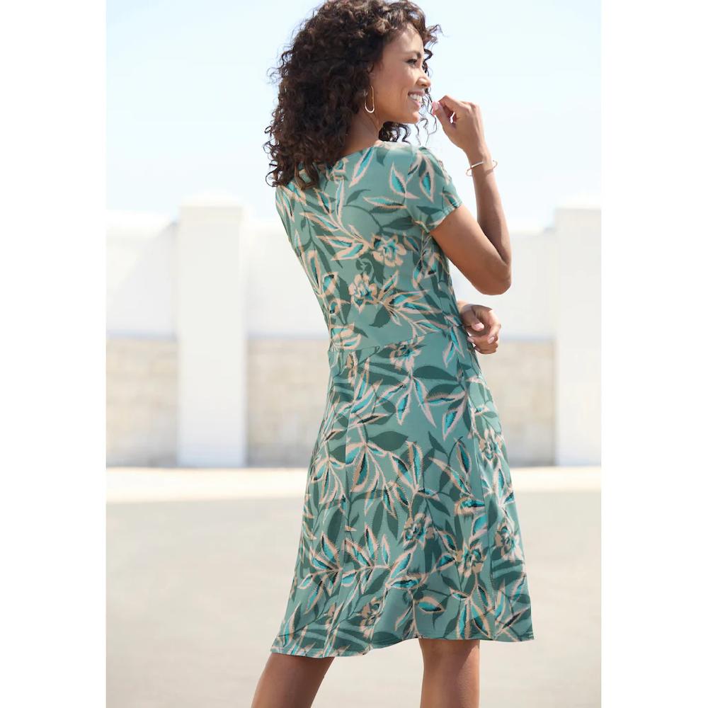 Vivance Sommerkleid mit Alloverdruck und Zierbändern am Ausschnitt kurzes Strandkleid Online