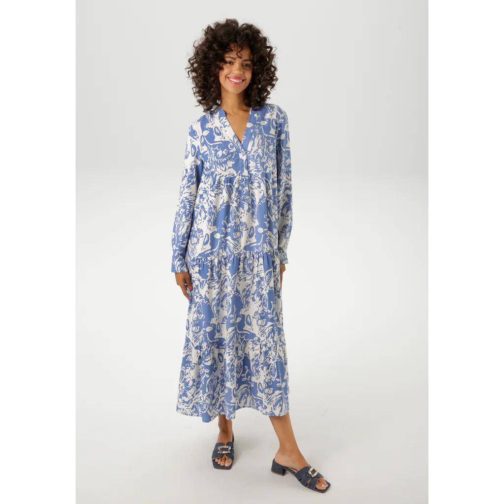 Aniston CASUAL Maxikleid mit großflächigem. grafischen Blumendruck - NEUE KOLLEKTION Angebote