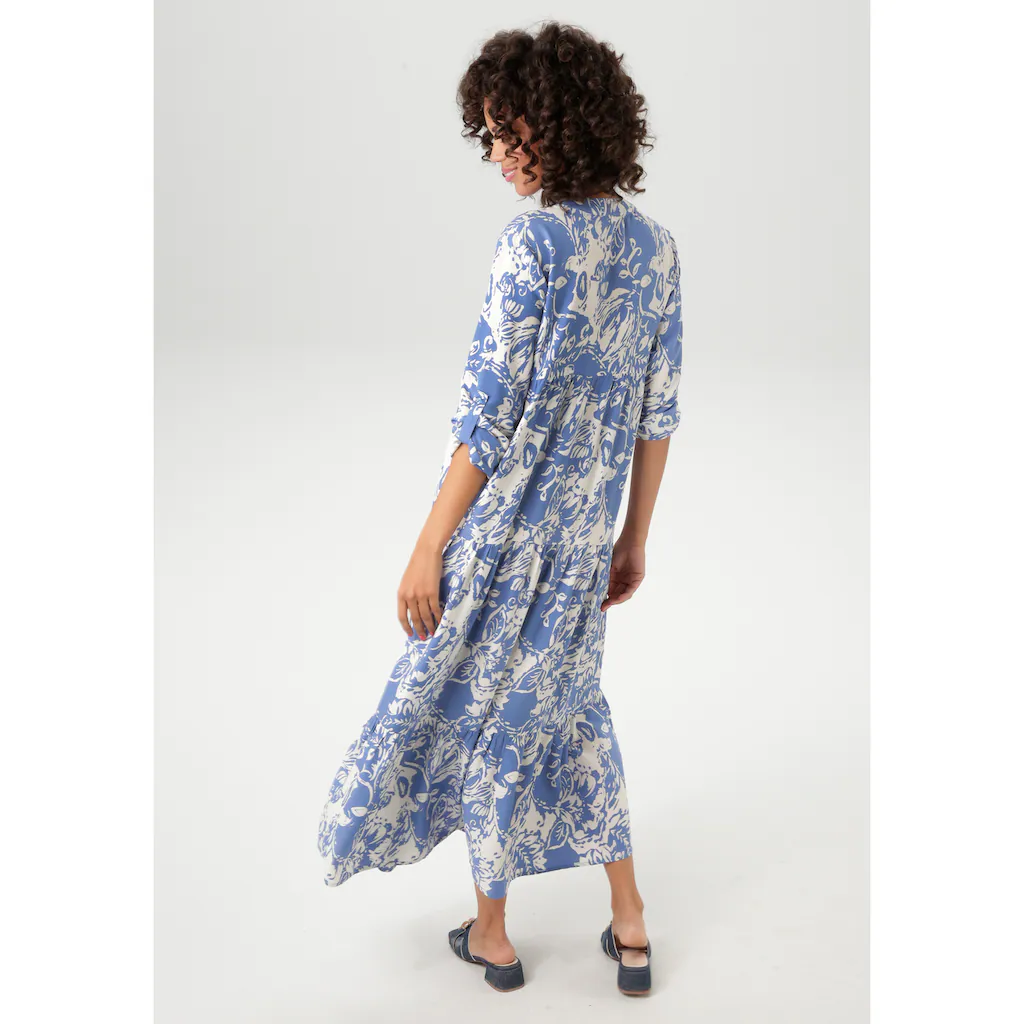 Aniston CASUAL Maxikleid mit großflächigem. grafischen Blumendruck - NEUE KOLLEKTION Angebote