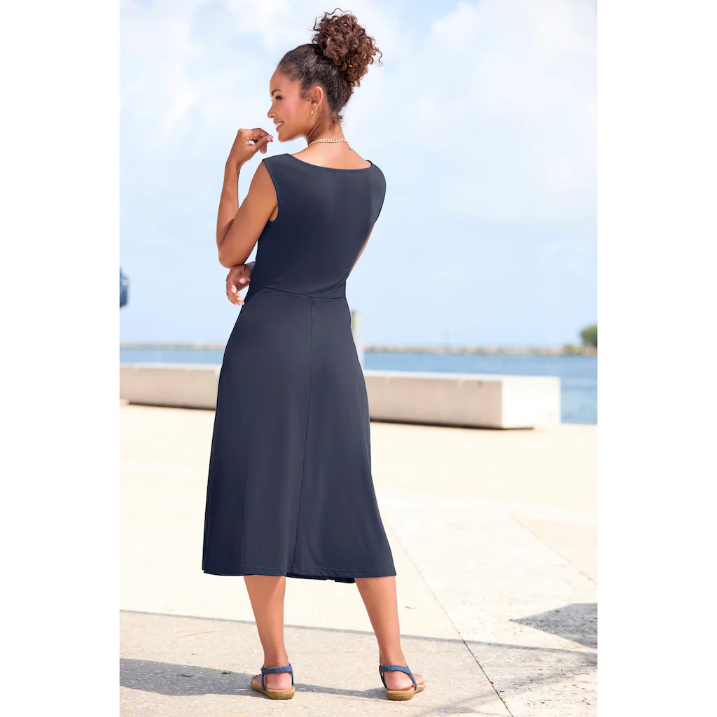 LASCANA Midikleid mit dekorativen Riegeln und goldenen Zierknöpfen bügelfrei im Angebot