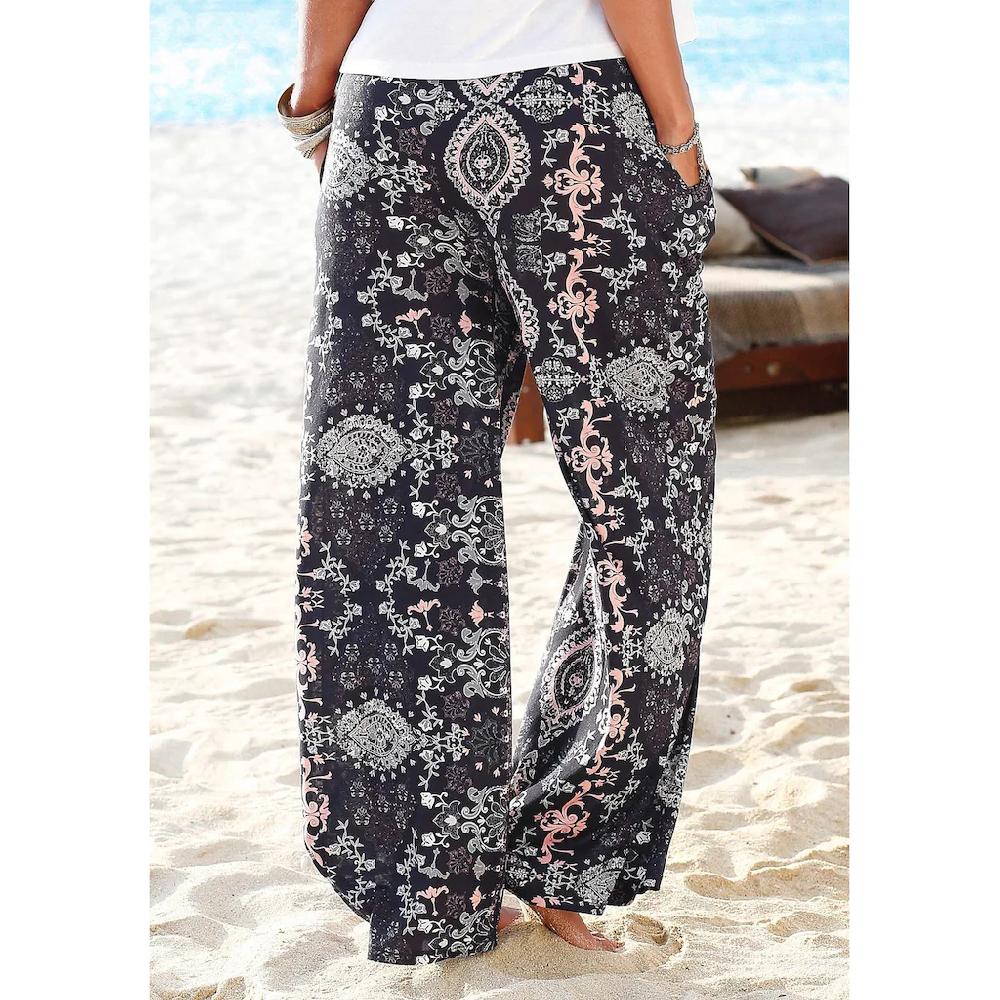 LASCANA Strandhose mit Ethnoprint und Taschen Wide-Leg Marlenehose Schlussverkauf