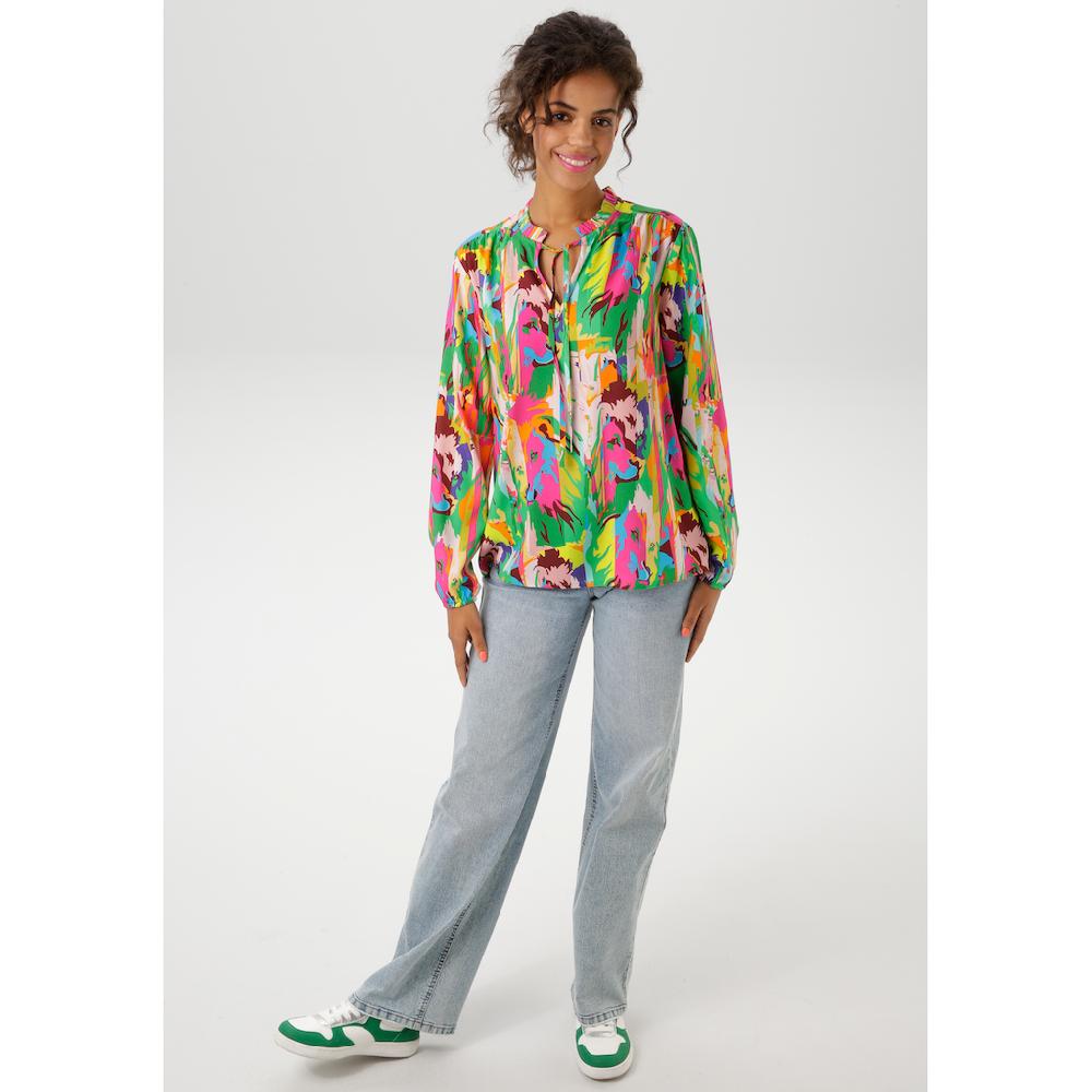 Aniston CASUAL Schlupfbluse mit Löwenköpfen im farbenfrohen Dschungel-Print - NEUE KOLLEKTION Blitzverkäufe