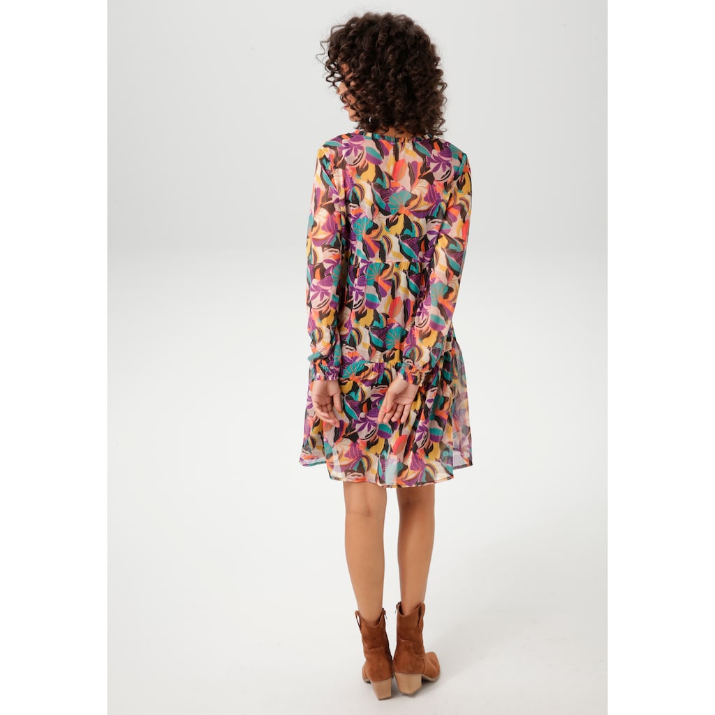Aniston CASUAL Blusenkleid (mit Jersey-Unterkleid) mit farbenfrohen extravaganten Blättern bedruckt - NEUE KOLLEKTION Günstig kaufen