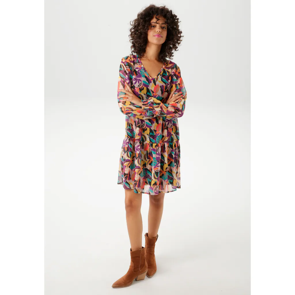 Aniston CASUAL Blusenkleid (mit Jersey-Unterkleid) mit farbenfrohen extravaganten Blättern bedruckt - NEUE KOLLEKTION Günstig kaufen