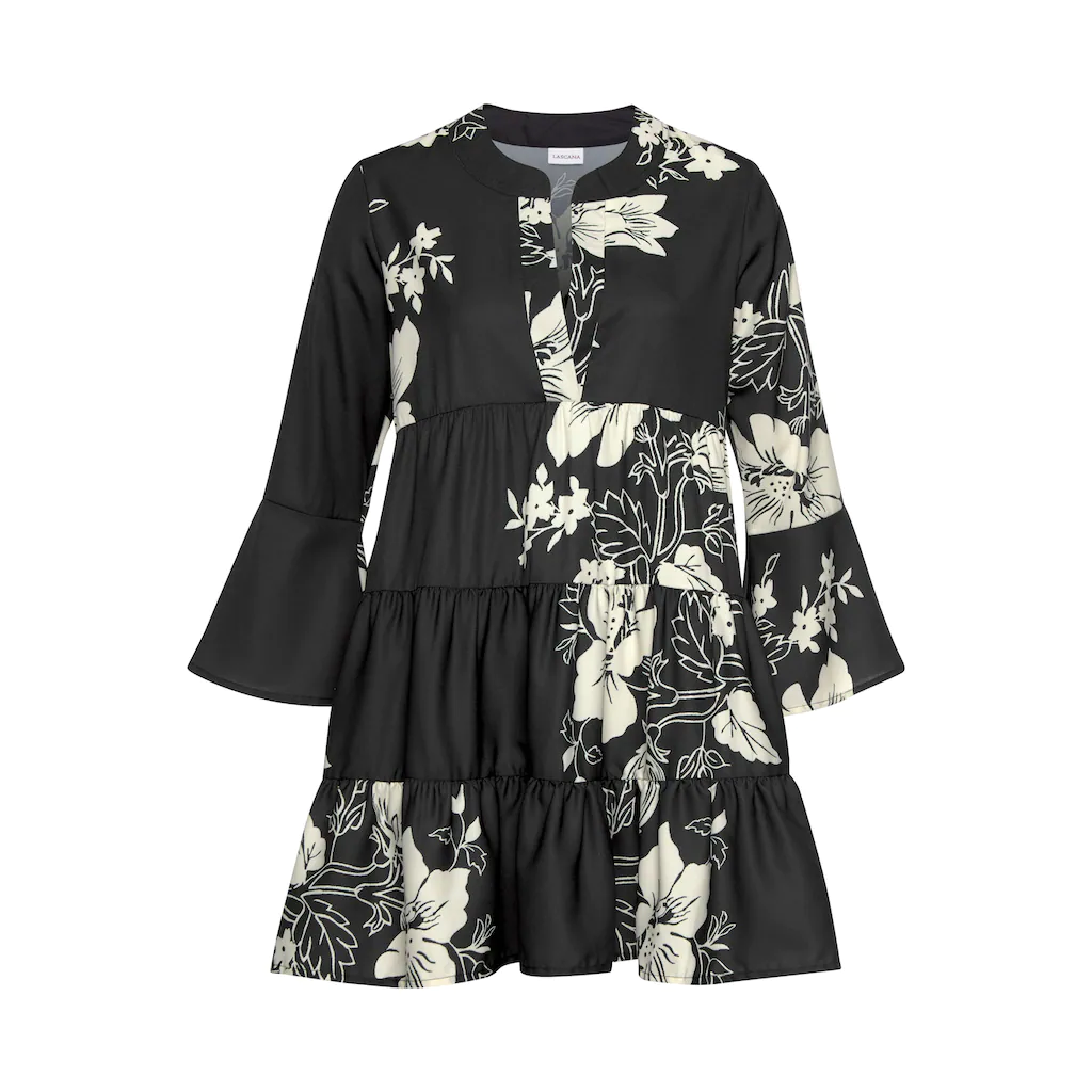 LASCANA Blusenkleid in weiter Form mit Volants und Blumenprint Tunikakleid Strandkleid Versandkostenfrei