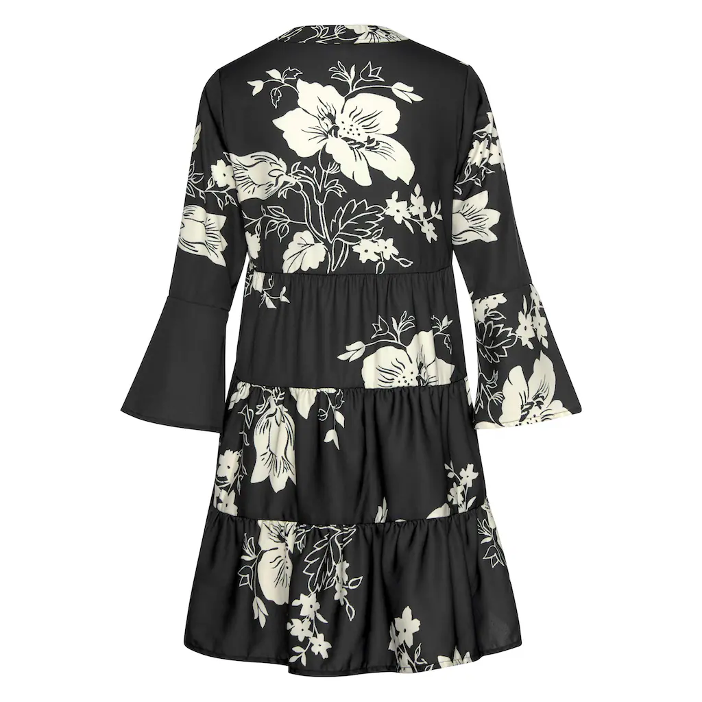 LASCANA Blusenkleid in weiter Form mit Volants und Blumenprint Tunikakleid Strandkleid Versandkostenfrei