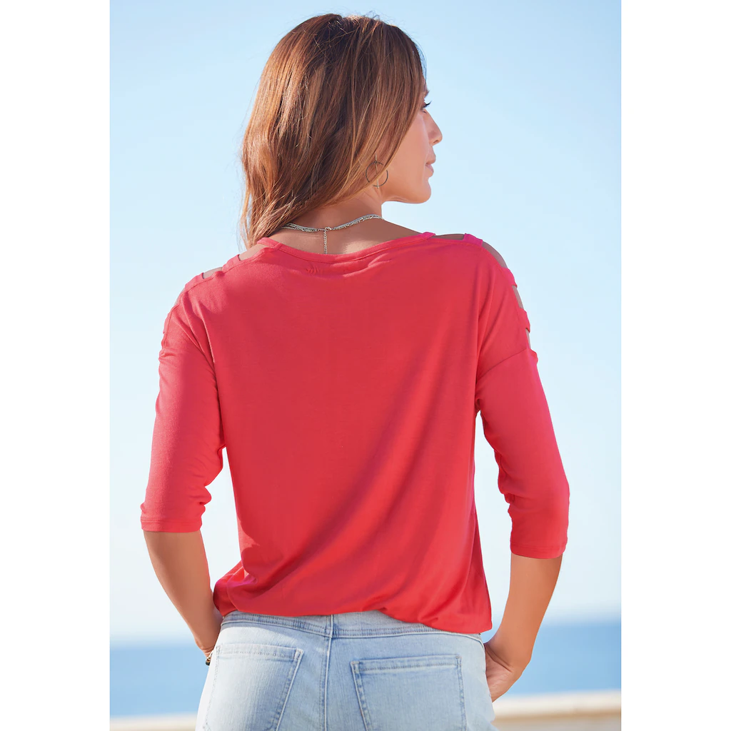 LASCANA 3/4-Arm-Shirt mit Cut-outs raffiniertes Longsleeve schulterfrei Vatertagsangebot