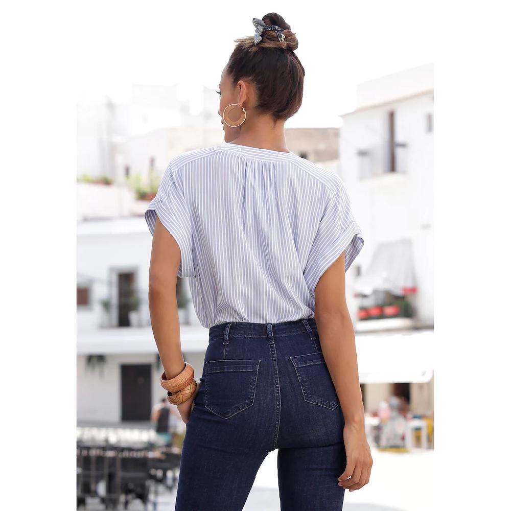 Vivance Kurzarmbluse mit Streifendesign Damenbluse casual Valentinstagsangebot