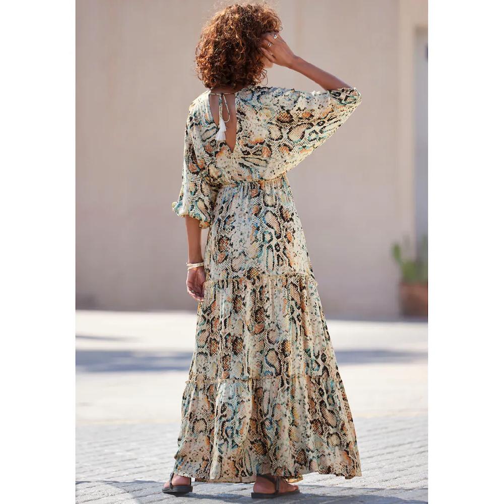 Buffalo Maxikleid mit Schlangenmuster und V-Ausschnitt Sommerkleid causal-chic Tägliche Deals