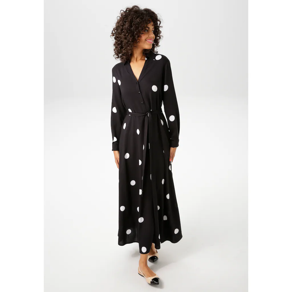 Aniston CASUAL Blusenkleid (mit abnehmbarem Bindeband) mit kontrastfarbigen Punkten - jedes Teil ein Unikat - NEUE KOLLEKTION Bis zu 55% Rabatt
