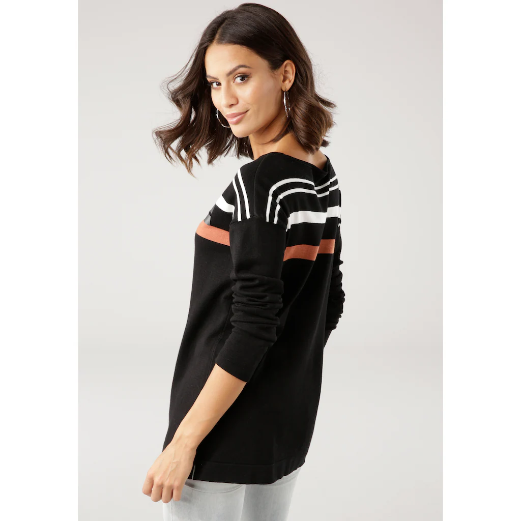 Laura Scott Strickpullover in Streifen-Design mit Glitzersteinen Nur noch ein Tag übrig