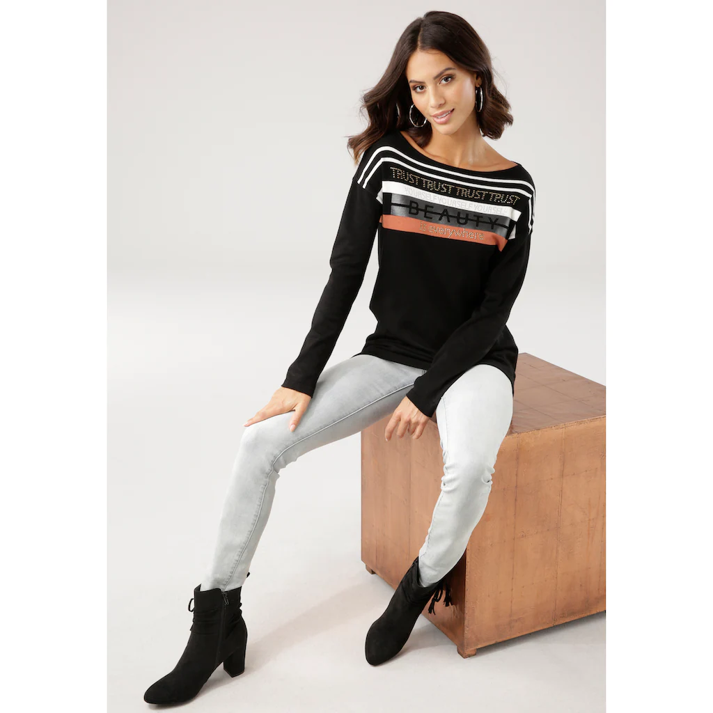 Laura Scott Strickpullover in Streifen-Design mit Glitzersteinen Nur noch ein Tag übrig