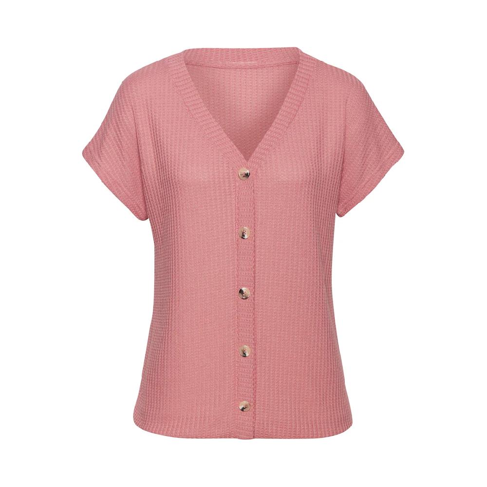 LASCANA Kurzarmshirt »mit Zierknopfleiste« aus weicher Piqué-Qualität 50% Rabatt mit kostenlosem Versand