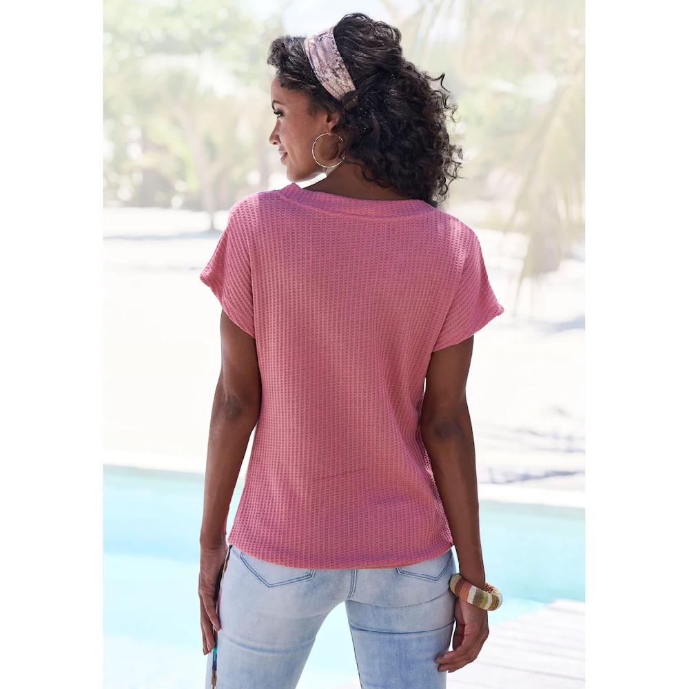 LASCANA Kurzarmshirt »mit Zierknopfleiste« aus weicher Piqué-Qualität 50% Rabatt mit kostenlosem Versand