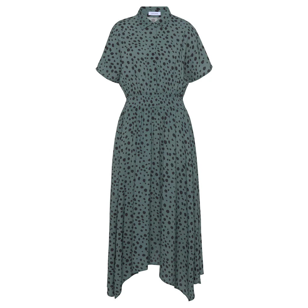 LASCANA Druckkleid mit Punktedruck und asymmetrischem Saum Hemdblusenkleid Midikleid Speichern exportieren