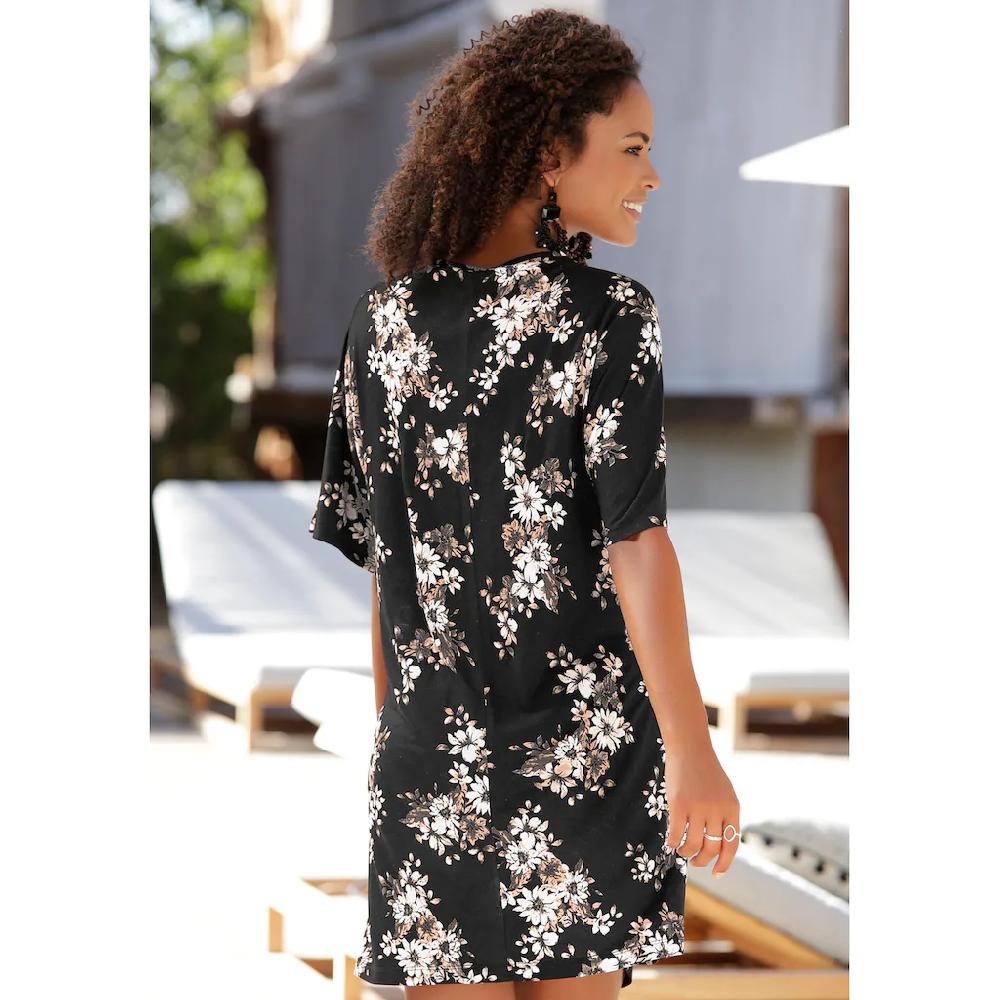 LASCANA Longshirt mit dezentem Blumendruck Shirtkleid mit weiten Ärmel 2025